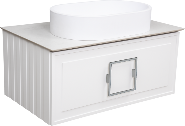 Тумба с раковиной La Fenice Cubo 80 подвесная, bianco, ручка хром, столешница белый мрамор, раковина белая матовая