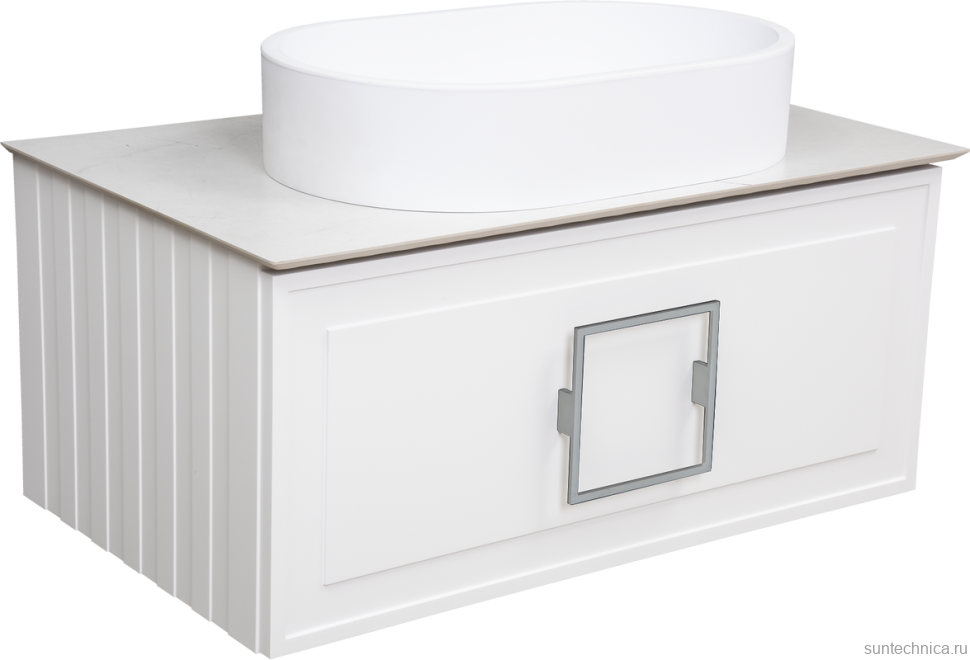 Тумба с раковиной La Fenice Cubo 80 подвесная, bianco, ручка хром, столешница белый мрамор, раковина белая матовая