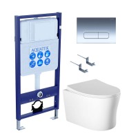 Комплект Унитаз подвесной AQUATEK Ника AQ2009-00 безободковый, с микролифтом + Инсталляция Standard INS-0000012 + Комплект креплений KKI-0000002 + Кнопка KDI-0000016 хром