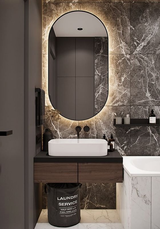 Зеркало Art&Max Torino AM-Tor-500-900-DS-F-Nero 50х90, черное, с LED-подсветкой, 6000k