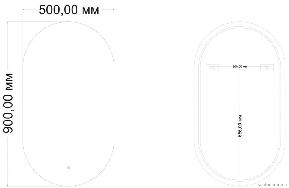 Зеркало Art&Max Torino AM-Tor-500-900-DS-F-Nero 50х90, черное, с LED-подсветкой, 6000k