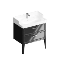 Тумба с раковиной KERAMA MARAZZI Pompei 80 напольная, с 2 ящиками, глянцевая черная