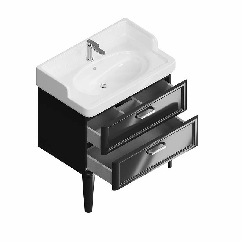 Тумба с раковиной KERAMA MARAZZI Pompei 80 напольная, с 2 ящиками, глянцевая черная