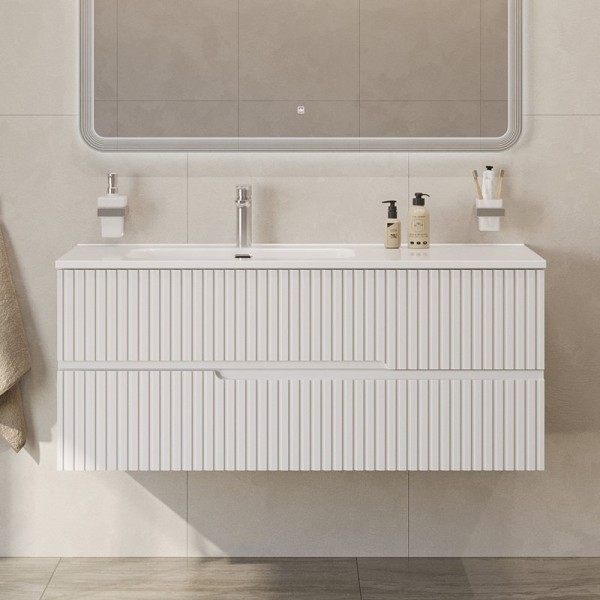 Тумба с раковиной Cezares Duet 120 L bianco lucido, раковина белая CZR-8095-120-L