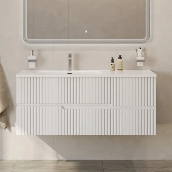Тумба с раковиной Cezares Duet 120 L bianco lucido, раковина белая CZR-8095-120-L