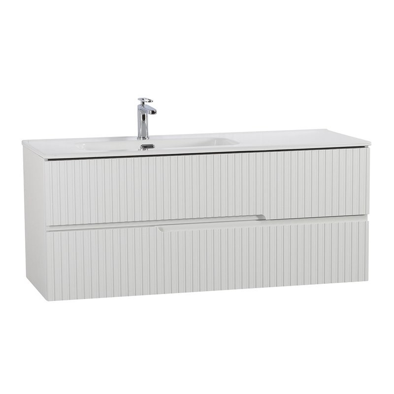 Тумба с раковиной Cezares Duet 120 L bianco lucido, раковина белая CZR-8095-120-L