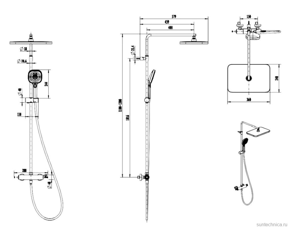 Душевая стойка Splendy Relax S RS208XTP36S3BM черная матовая