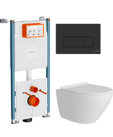 Комплект Унитаз подвесной Teymi Lina Pro T40106 с микрофлитом, безободковый, белый + Инсталляция VitrA V-Fix Core 732-5800-01PV + Кнопка Root Square 740-2311 черная матовая