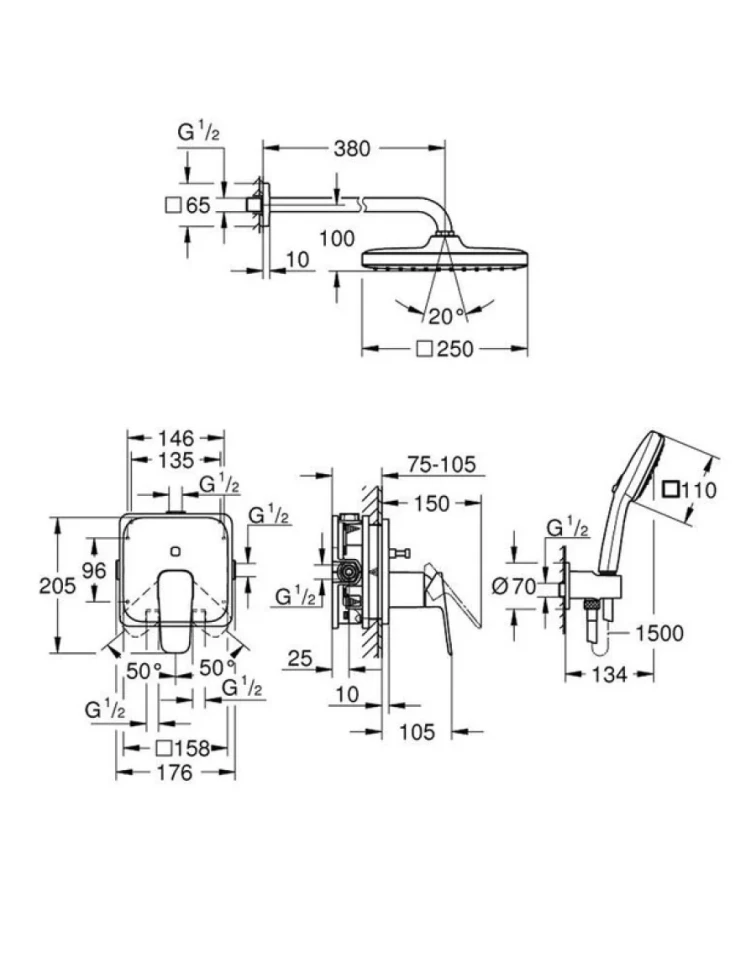 Душевая система со смесителем встроенным GROHE Cubeo 1053360000