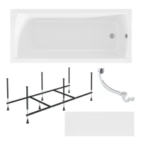 Комплект Акриловая ванна 1MarKa Modern Премиум 180x70 см, пристенная, белая, с экраном, со сливом-переливом