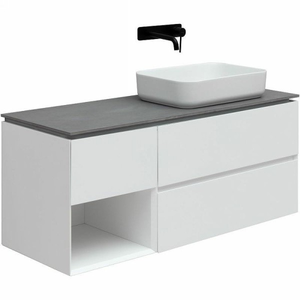 Тумба с раковиной Allen Brau Infinity 120 R подвесная, белый матовый, столешница графит структ