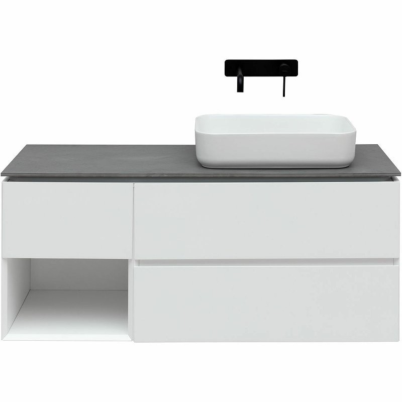 Тумба с раковиной Allen Brau Infinity 120 R подвесная, белый матовый, столешница графит структ