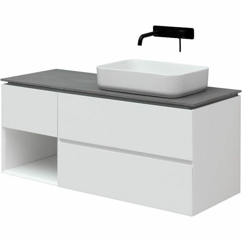 Тумба с раковиной Allen Brau Infinity 120 R подвесная, белый матовый, столешница графит структ
