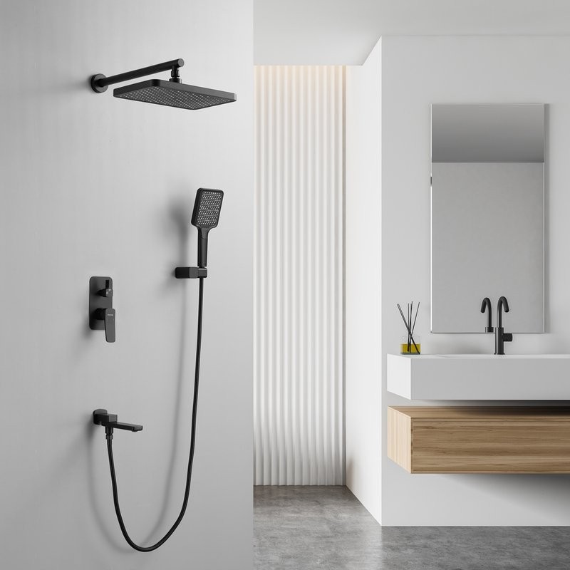 Душевая система / Тропический душ со смесителем встраиваемая Shevanik S9935H, черный