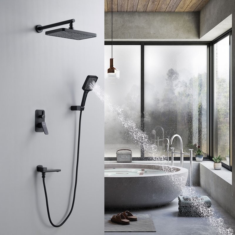 Душевая система / Тропический душ со смесителем встраиваемая Shevanik S9935H, черный