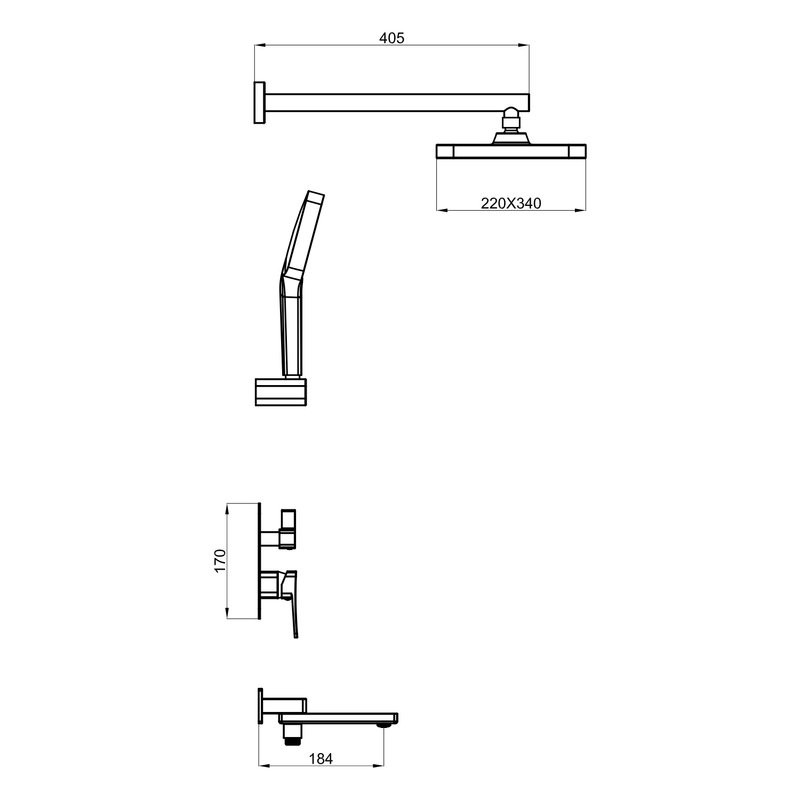 Душевая система / Тропический душ со смесителем встраиваемая Shevanik S9935H, черный