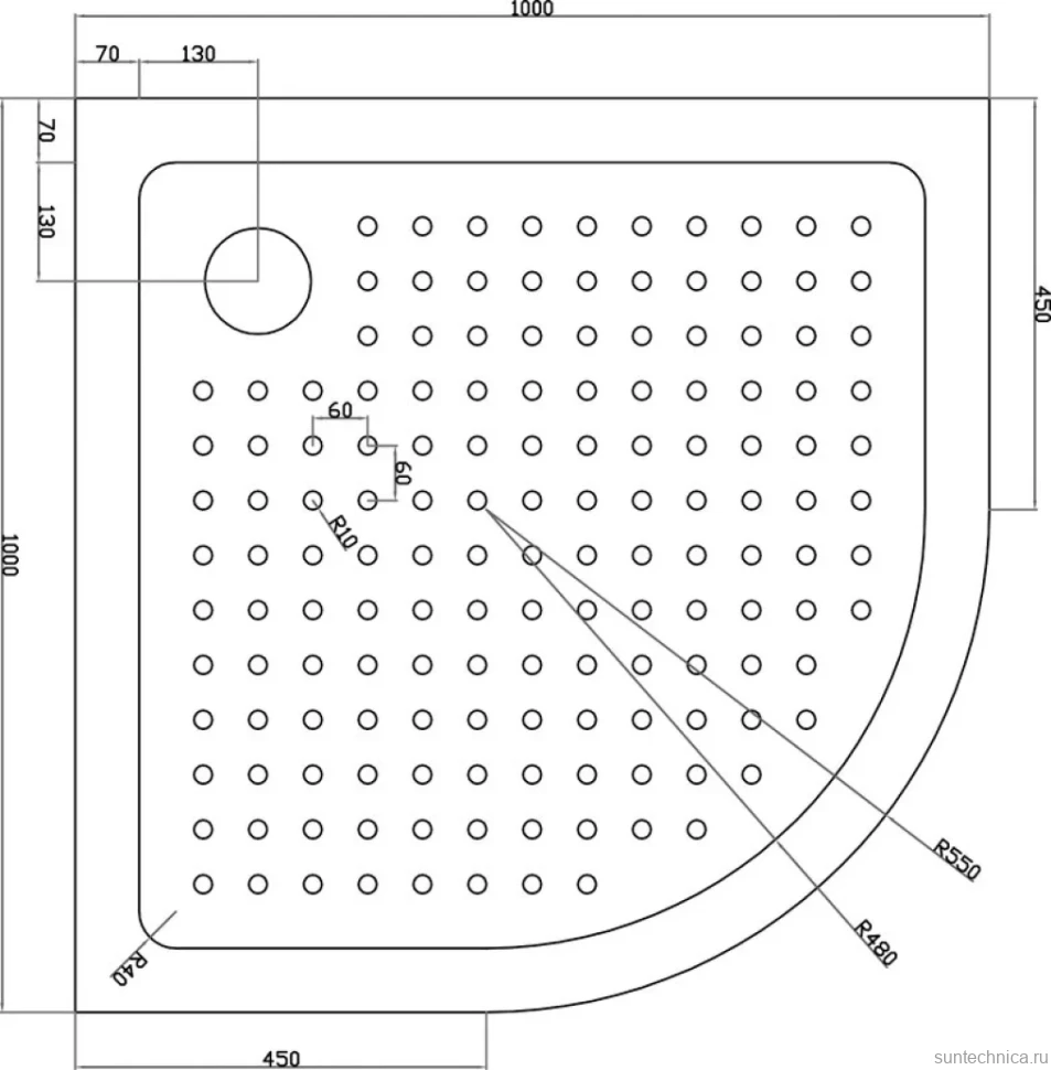Поддон для душа Cezares Tray TRAY-A-R-100-550-15-W0 R 100x100