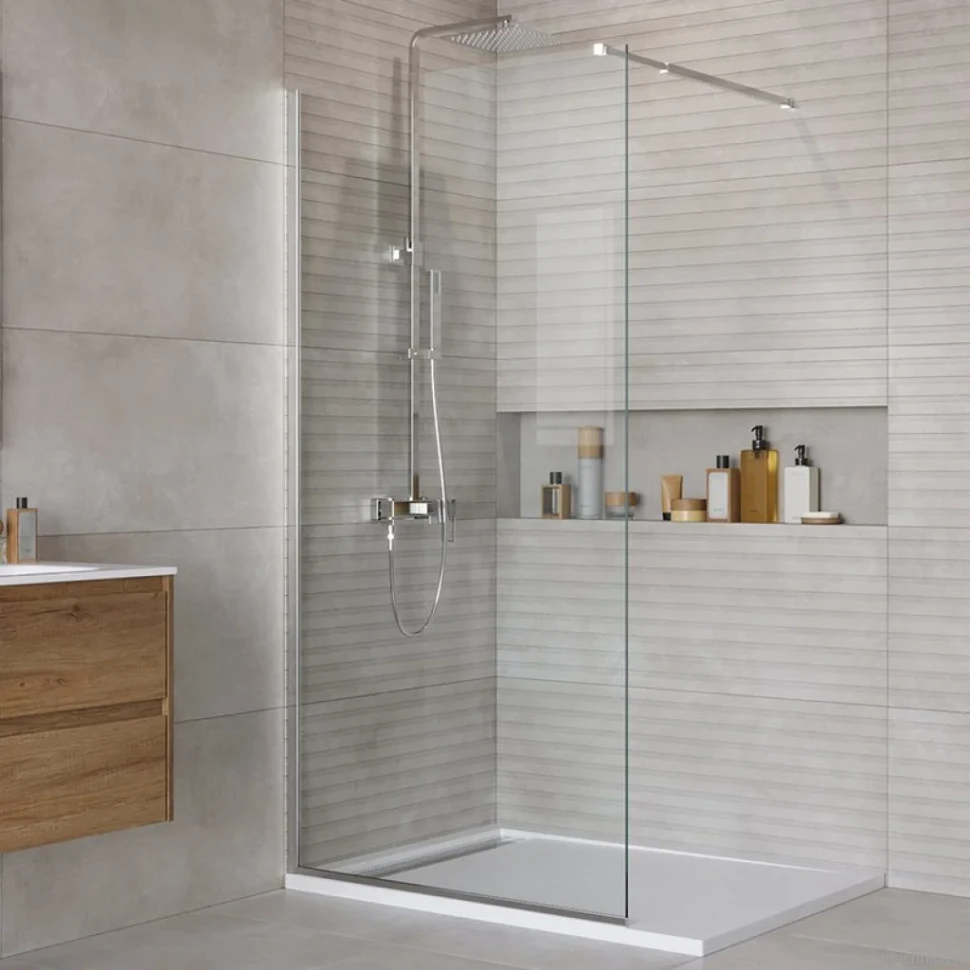 Душевая перегородка BelBagno Kraft 100 см, профиль хром, стекло прозрачное