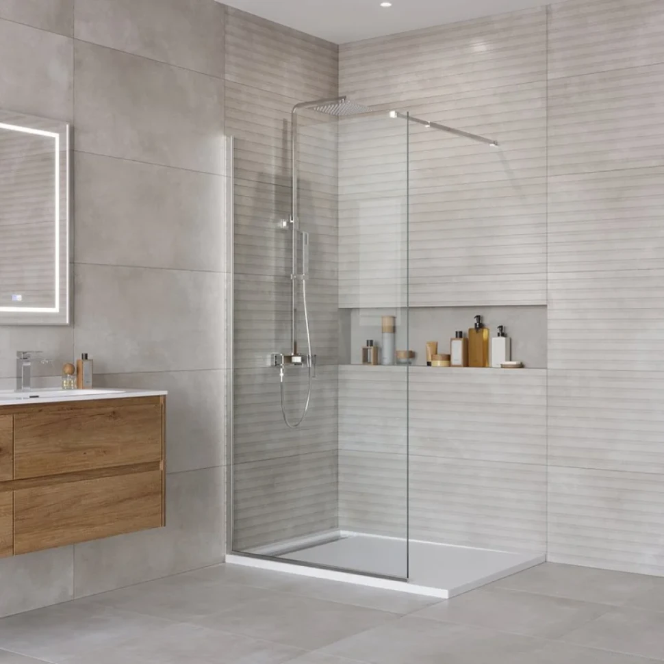 Душевая перегородка BelBagno Kraft 100 см, профиль хром, стекло прозрачное