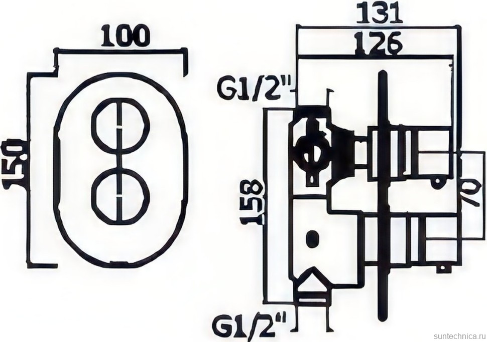 Термостатический смеситель встраиваемый Plumberia Selection Ixo XOT5040BO С ВНУТРЕННЕЙ ЧАСТЬЮ, для ванный с душем, матовый белый