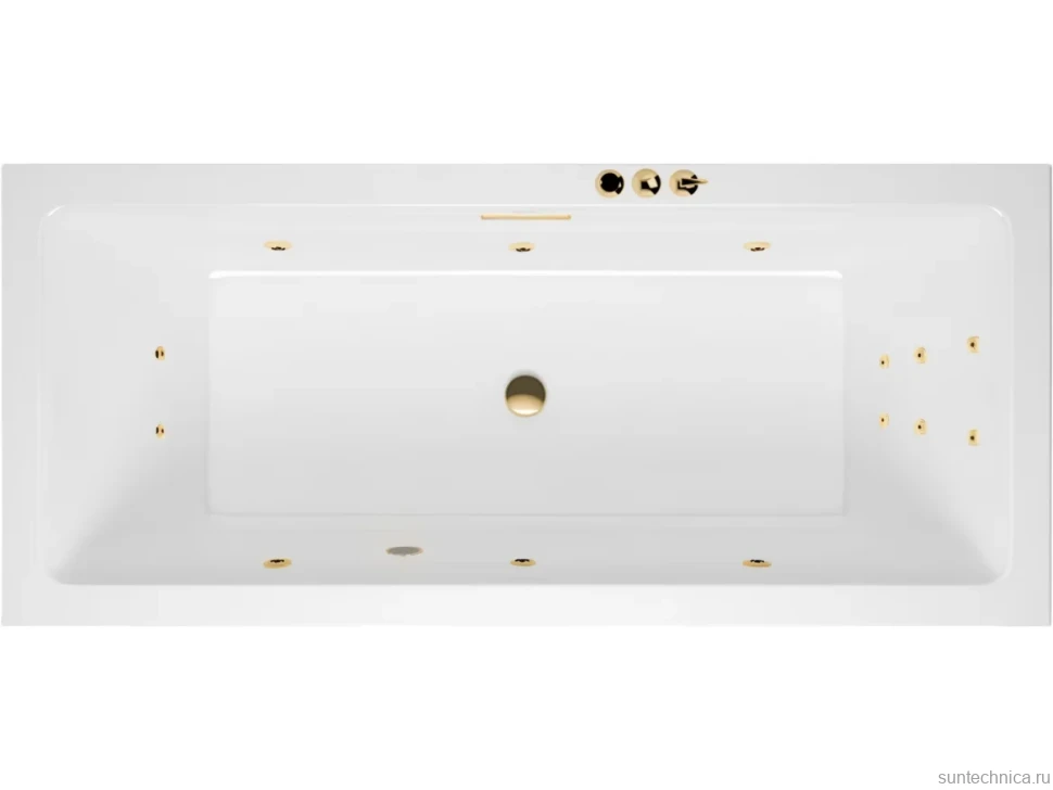 Акриловая ванна Excellent Heaven Slim Smart 170x75 см, встраиваемая, с гидромассажем, белая, с каркасом, со сливом-переливом, фурнитура золото