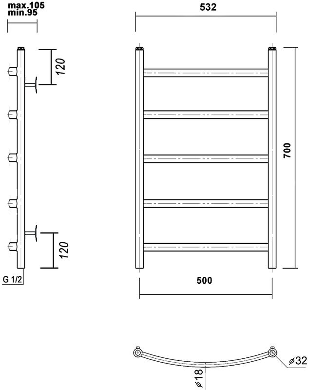 Полотенцесушитель водяной Domoterm Калипсо П5 50x70, золото