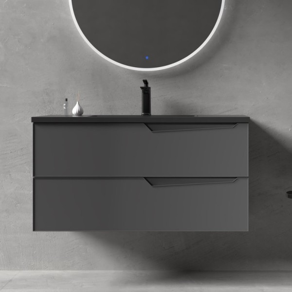 Тумба с раковиной Parly Rhea 80 подвесная, 2 ящика, матовая черная