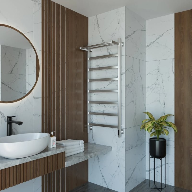 Полотенцесушитель электрический Grota Lore 530х1200 NM EL 120x55 см, подключение справа, слева, скрытое подключение справа, матовый хром, лесенка, с полкой