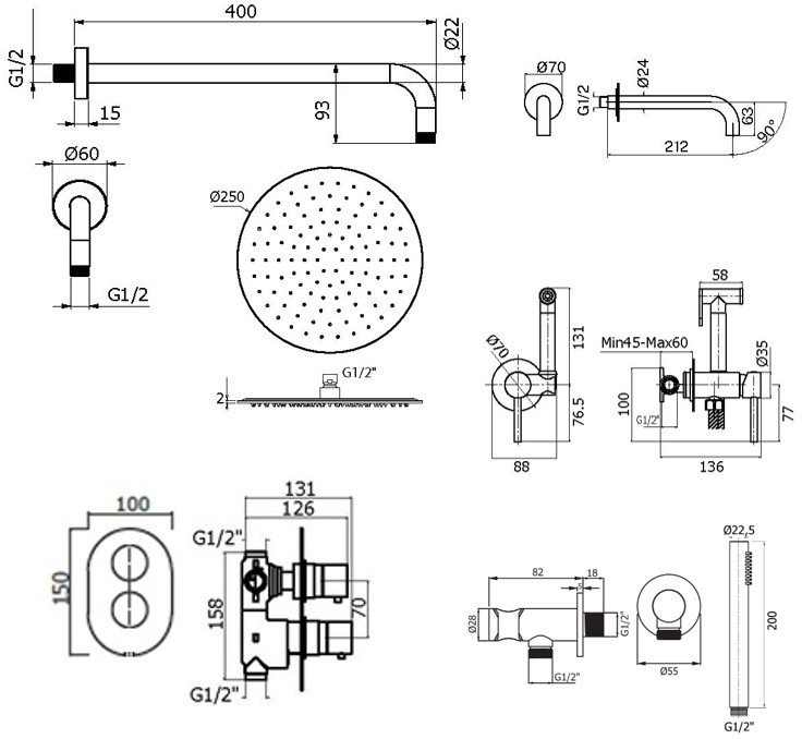 Комплект для ванной Plumberia Selection Ixo KITZXOT19CR60 С ВНУТРЕННЕЙ ЧАСТЬЮ, хром