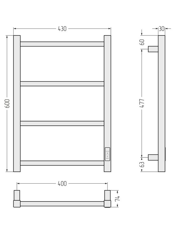 Полотенцесушитель электрический Стилье Формат 26 31526-6040 60x45 см, подключение справа, скрытое подключение справа, матовый черный, лесенка