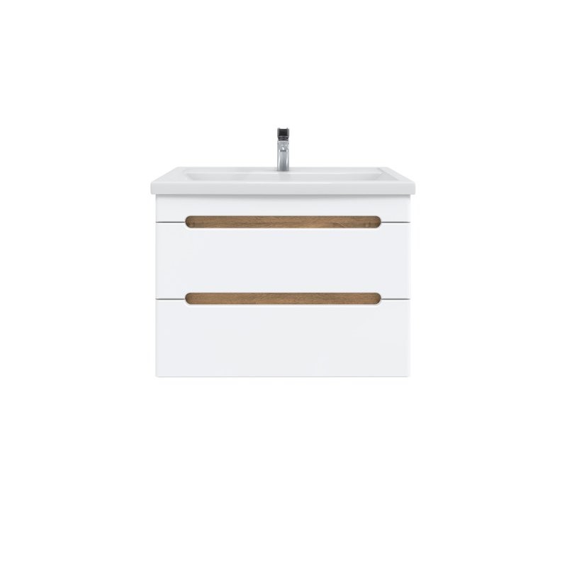 Тумба с раковиной SanStar Diva 70 подвесная, матовая белая, дуб вотан, раковина Фостер 70