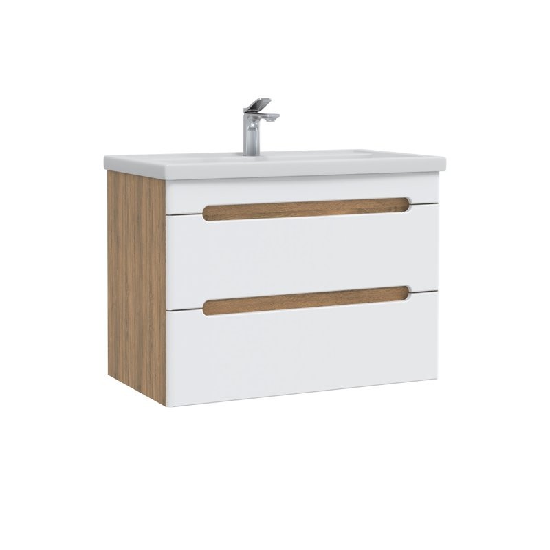 Тумба с раковиной SanStar Diva 70 подвесная, матовая белая, дуб вотан, раковина Фостер 70