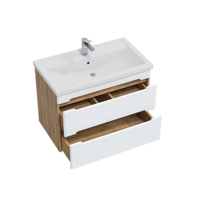 Тумба с раковиной SanStar Diva 70 подвесная, матовая белая, дуб вотан, раковина Фостер 70