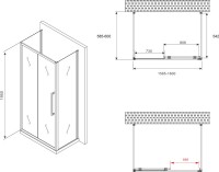 Душевой уголок Abber Schwarzer Diamant AG30160MH-S60M-S60M 160x60, профиль хром, стекло матовое