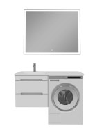 Мебель для ванной комнаты SanStar Толедо 110 L подвесная, под стиральную машину, глянцевая белая, раковина Даллас 110