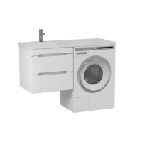 Мебель для ванной комнаты SanStar Толедо 110 L подвесная, под стиральную машину, глянцевая белая, раковина Даллас 110