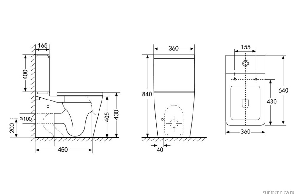 Унитаз-компакт напольный Abber Rechteck AC1210 безободковый, с микролифтом, белый