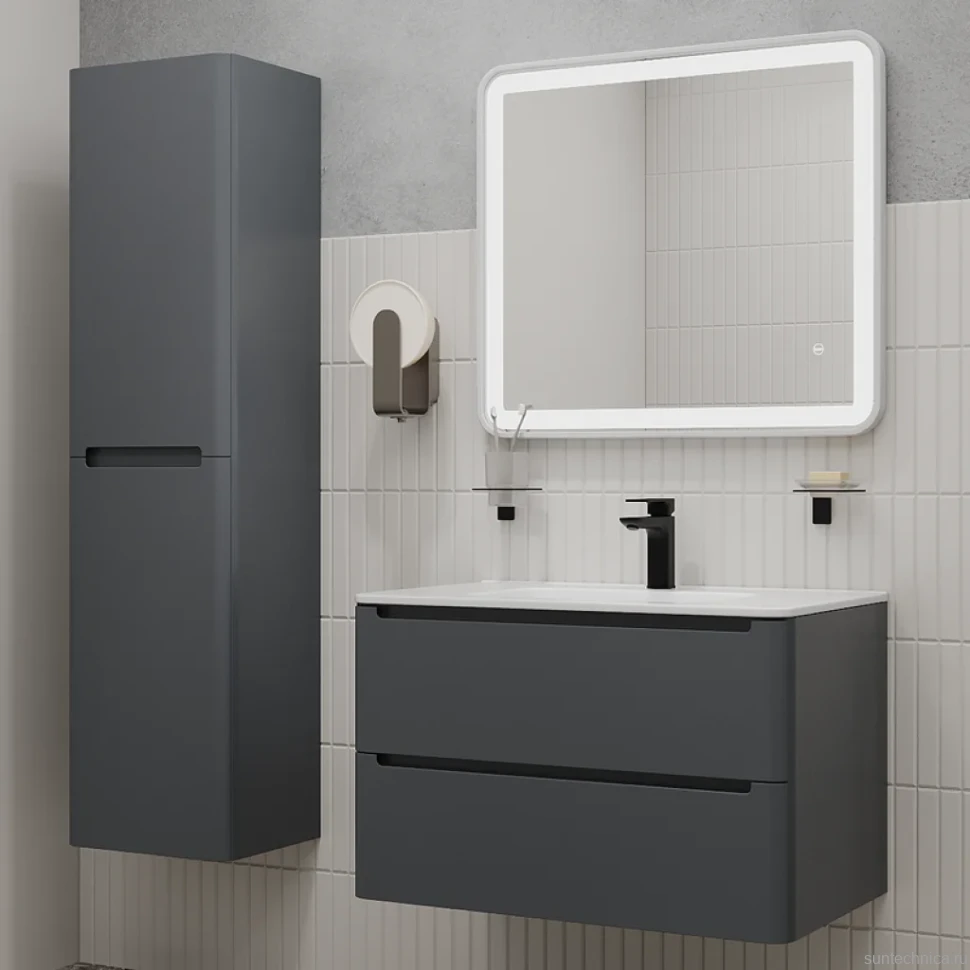 Мебель для ванной комнаты IDDIS Edifice 80 подвесная, темно-серая, раковина 0108000i28