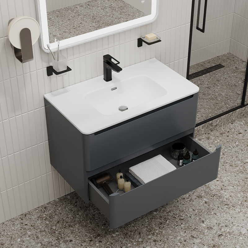 Мебель для ванной комнаты IDDIS Edifice 80 подвесная, темно-серая, раковина 0108000i28