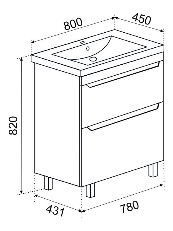Тумба под раковину без столешницы Emmy Стоун 80 напольная, светлый бетон