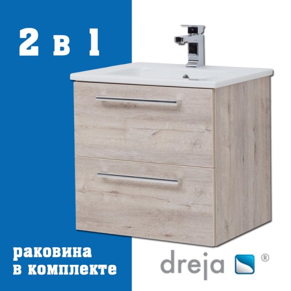 Тумба с раковиной Dreja Gio 60 подвесная, дуб кантри