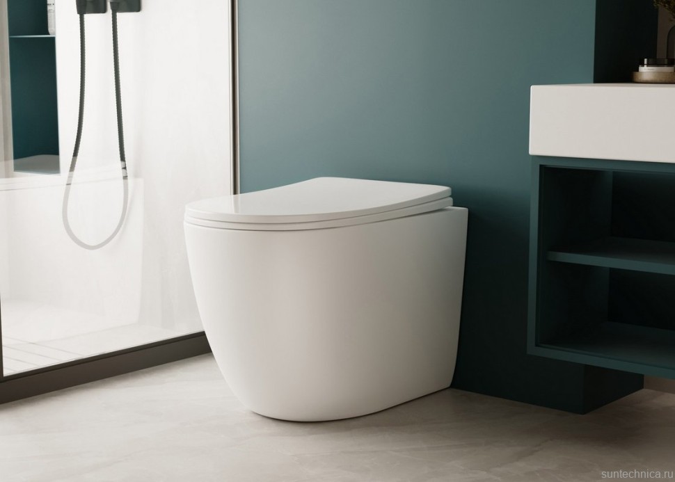 Унитаз приставной напольный Abber Bequem AC1111TMW безободковый, с микролифтом, матовый белый