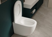 Унитаз приставной напольный Abber Bequem AC1111TMW безободковый, с микролифтом, матовый белый