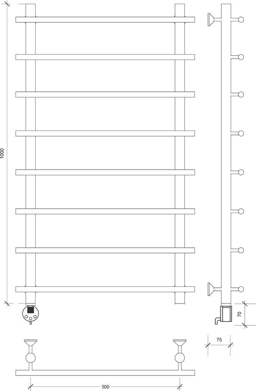Полотенцесушитель электрический Secado Турин 1 105x55 см, подключение слева, глянцевый хром, лесенка