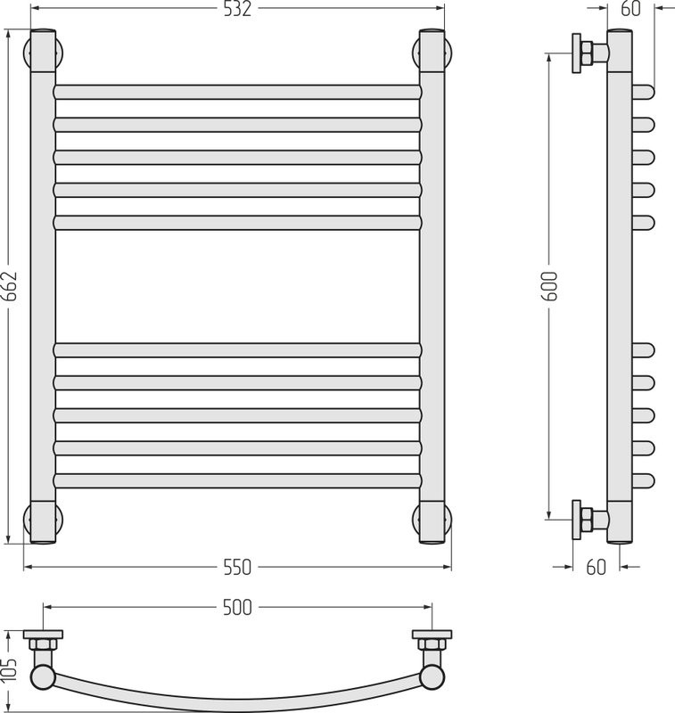 Полотенцесушитель водяной Сунержа Богема + 60x50, белый матовый, дуга