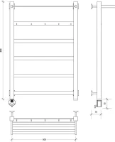 Полотенцесушитель электрический Secado Корсико 1 КСП , 85x55 см, подключение слева, матовый черный, лесенка, с полкой