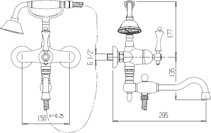Смеситель для ванны с душем Cezares Margot MARGOT-VDFM2-01-Bi