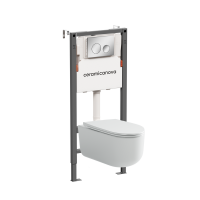 Комплект Ceramicanova Унитаз подвесной Ulma Rimless CN4006 безободковый, с микролифтом + Инсталляция Balance CN121001CH с кнопкой Circle глянцевый хром