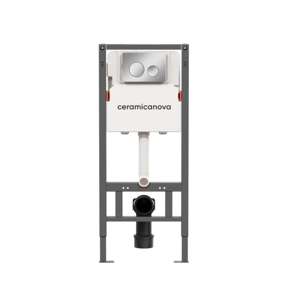 Комплект Ceramicanova Унитаз подвесной Ulma Rimless CN4006 безободковый, с микролифтом + Инсталляция Balance CN121001CH с кнопкой Circle глянцевый хром