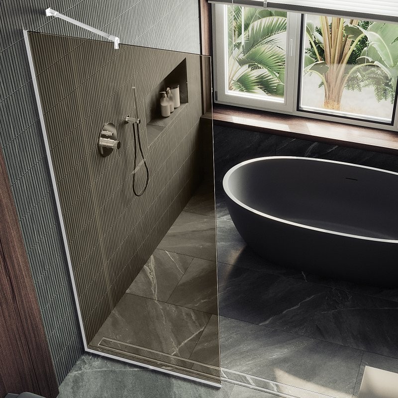 Душевая перегородка Maybahglass MGD-684-1у 119 см, профиль белый, стекло бронза